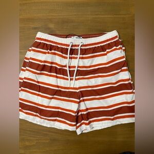 Zara Men's Rust and White Striped Swim Trunks shorts size M - NEW